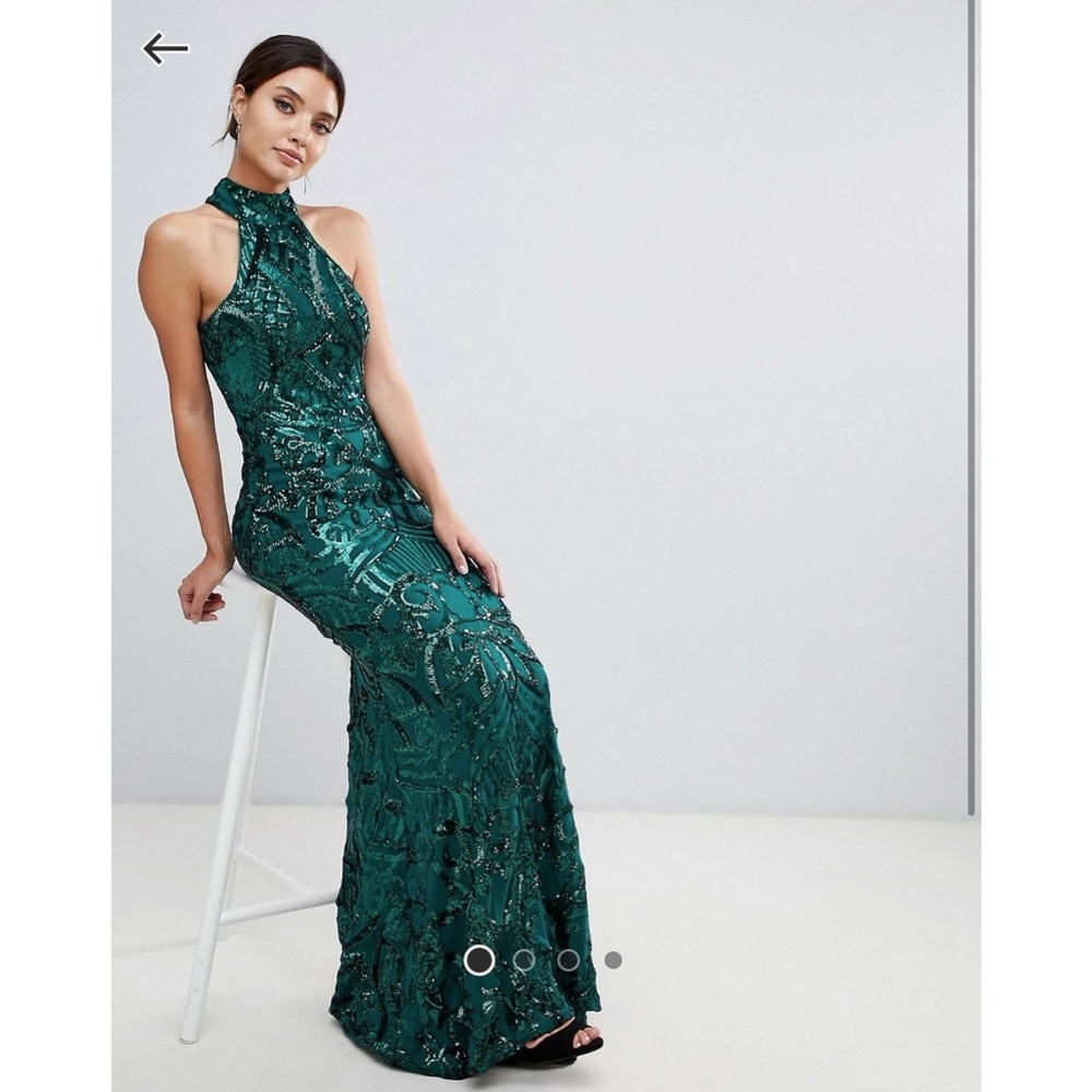 BARIANO embellished maxi dress with high neck in emerald green